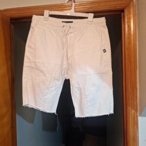 Akademiks Men's White Raw-Hem Drawstring Athletic Shorts